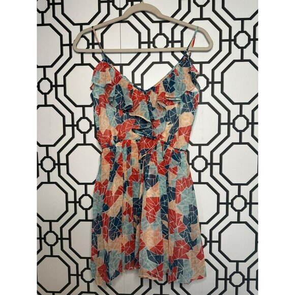 BCBG Generation Ladies Spaghetti Strap Flowy Flare Geometric Mini Dress SZ XXS - Picture 2 of 9